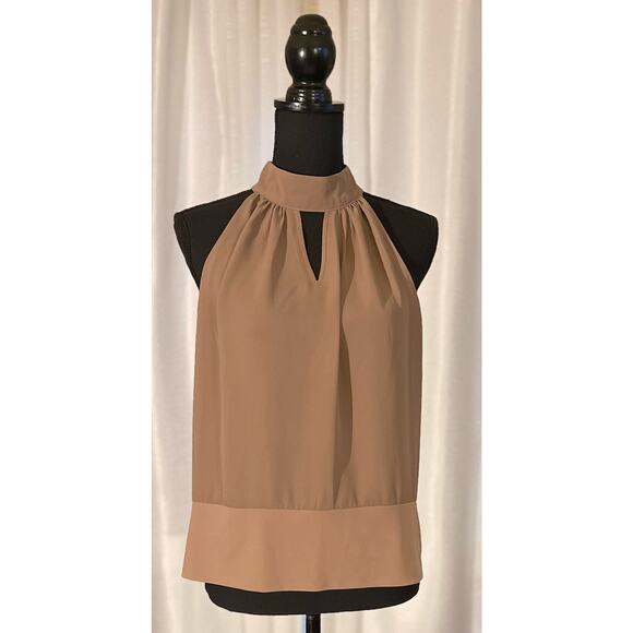 7th Ave Mock Neck Top Size L Tan Sleeveless - Picture 1 of 4